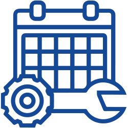 A blue icon of a wrench and calendar.