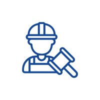 A blue icon of a person holding a hammer.