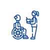 A person in a wheelchair and another person standing.