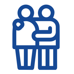 A blue icon of two people standing next to each other.