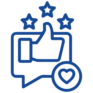 A blue like button with stars and hearts on it.