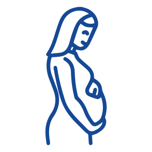 A blue drawing of a woman holding her baby