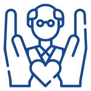 A blue outline of a person with two hands and one hand holding up the other.