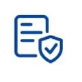 A blue icon of a document and a shield.